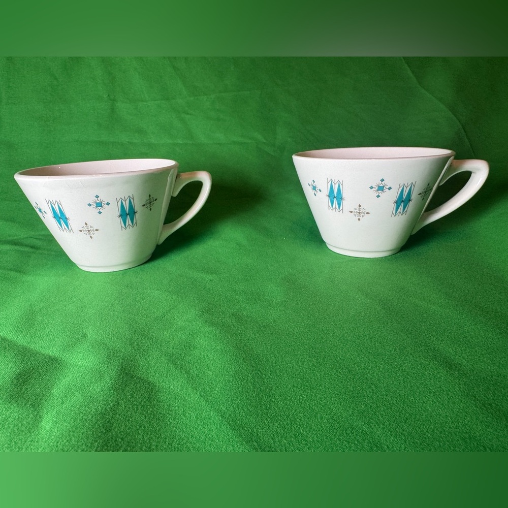 Vintage 2 Flat Cups Modern Blue by Mount Clemens - Badly crazed